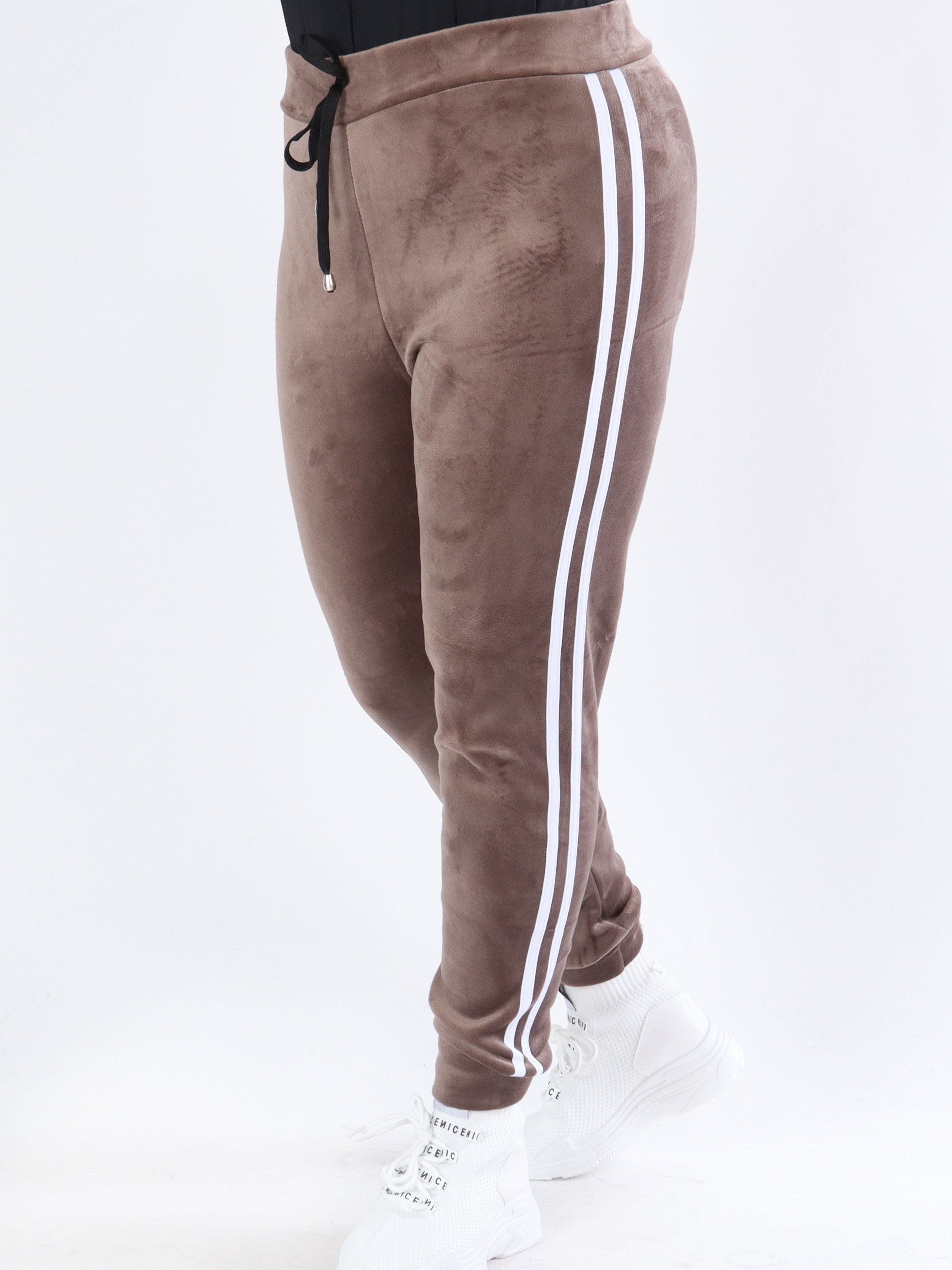 Achilla - Velour joggingbukser med hvide striber